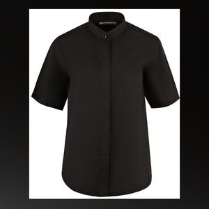 Henry Segal Women's Black Band-Collar Shirt Short Sleeve Size Medium